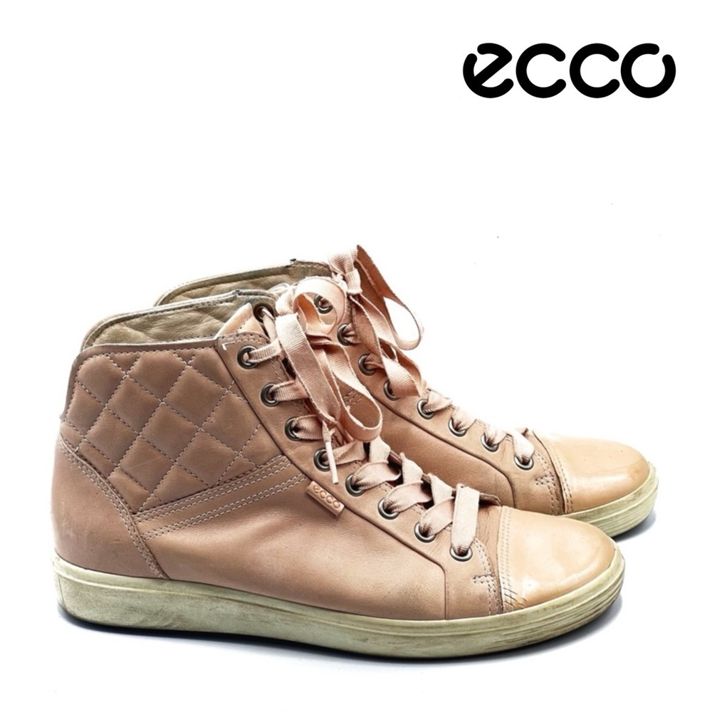 Ecco Pink and Cream Quilted Sneakers with Glamorous Finish